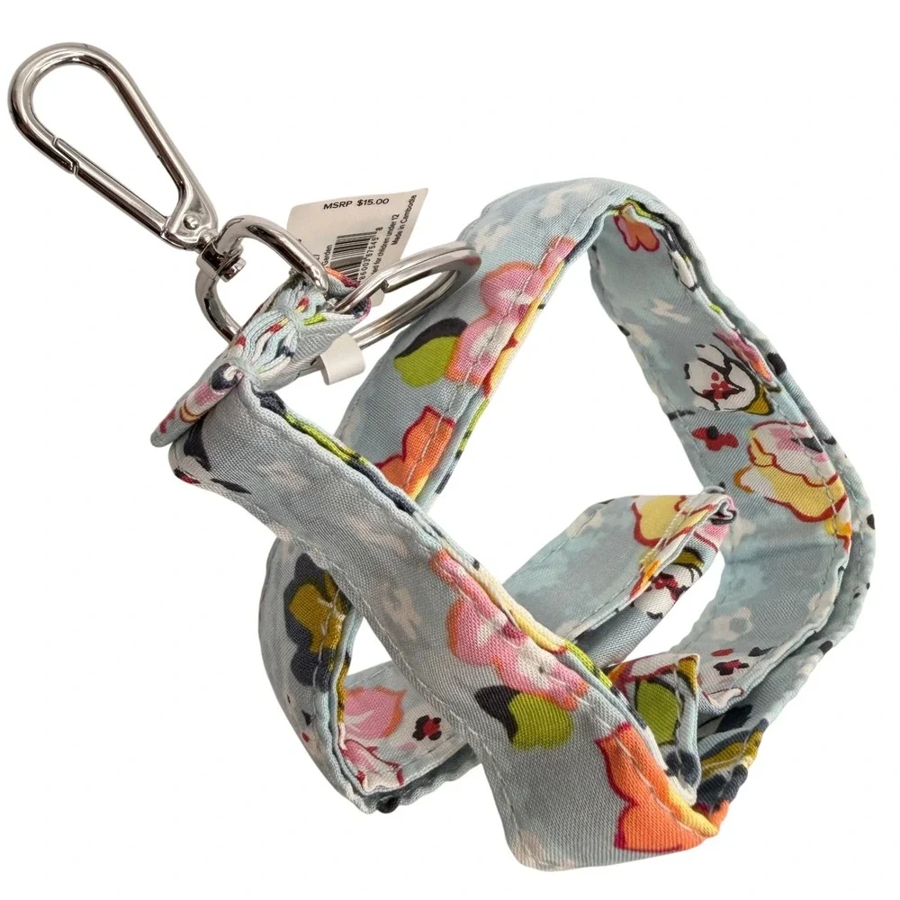 Vera Bradley Wide Lanyard Floating Garden Blue Floral ID Keychain Travel Nurse